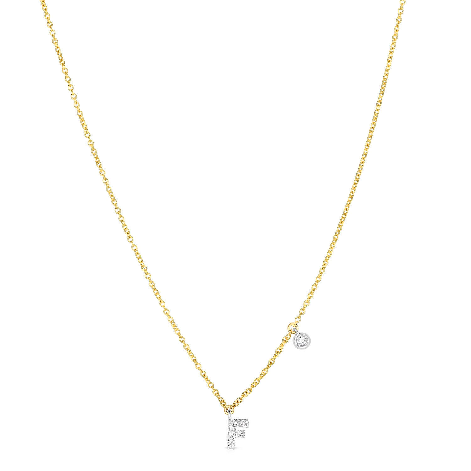 Sabel Collection 14K Yellow and White Gold Diamond Miniature Initial Pendant Necklace